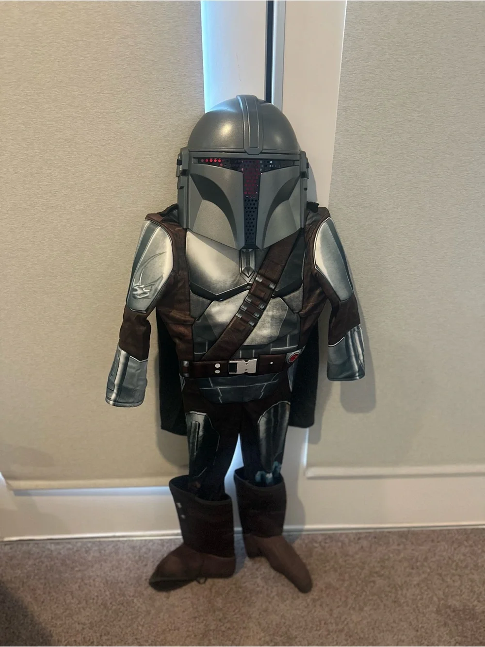 Kids Silver and Brown Mandalorian-Style Costume with Helmet